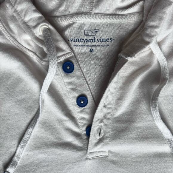 Vineyard Vines Mens Terry Cream Blue Quarter Button Hoodie Preppy Beachy-Medium - Picture 2 of 10